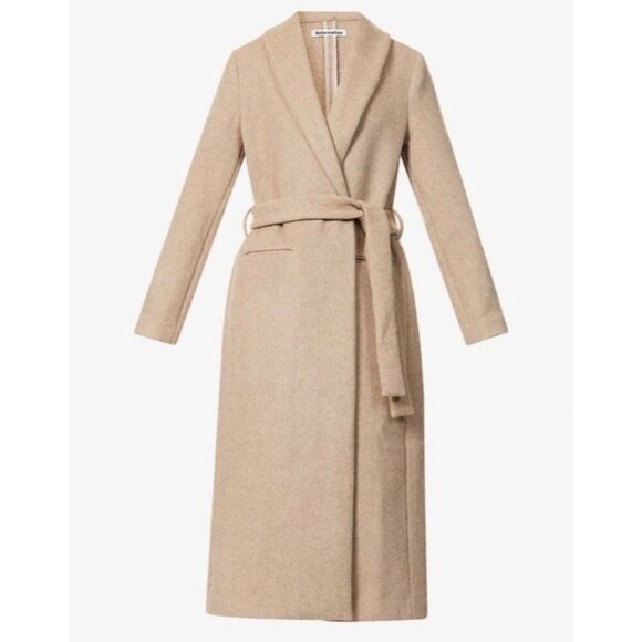 REFORMATION - Greenwich belted wool-blend coat Women’s Jacket Size Xs Beige - Picture 8 of 14